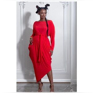 JIBRI Red Jersey Slouch Dress w/ Assymetrical Hem (Size XL)